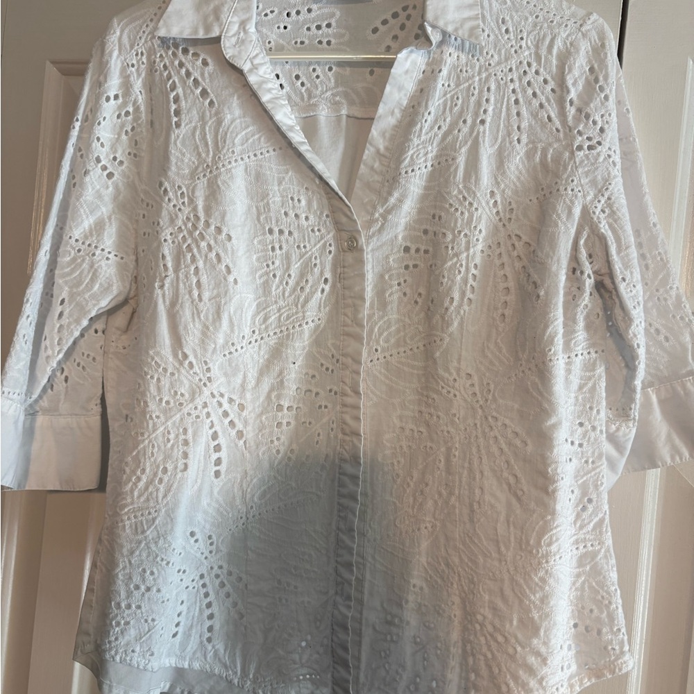 Elegant White Eyelet Women's Blouse